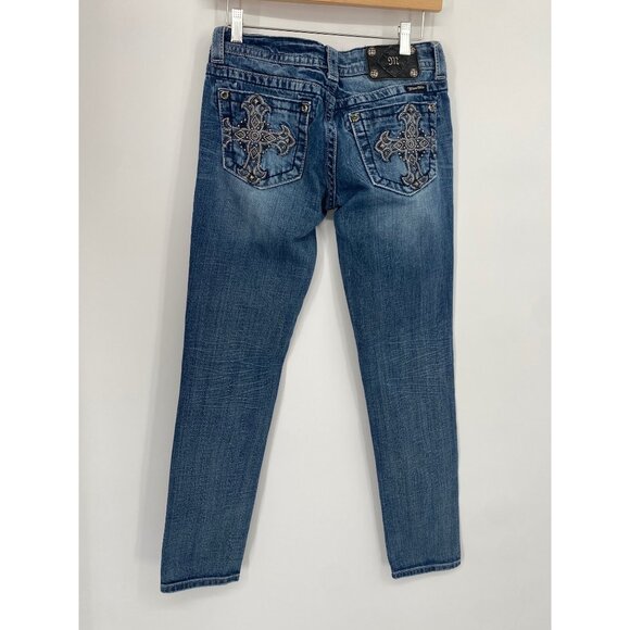 Miss Me Jeans Size 27 JP540052 Skinny Cut Embellished CROSS Flap Pockets - Picture 4 of 5